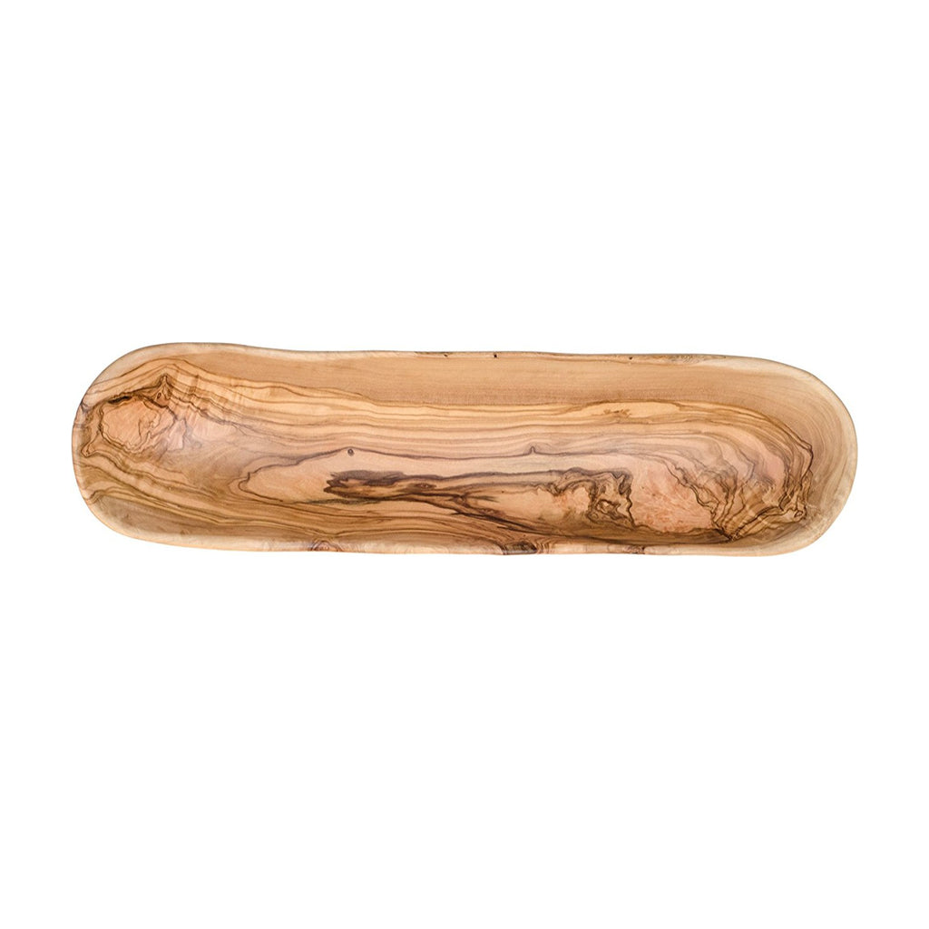 View of Berard Olive Wood Bread Basket from above on a white background.