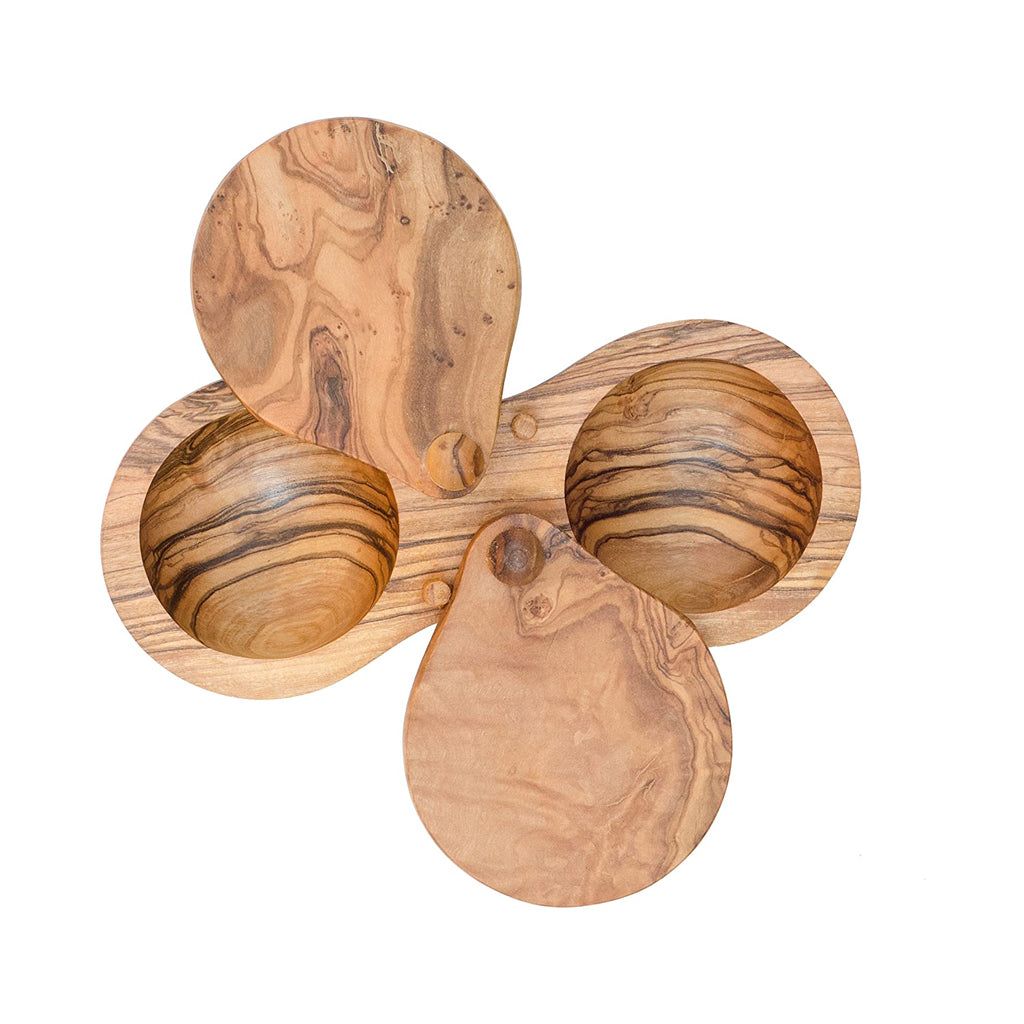 View of Berard France Olive Wood Double Salt Keeper from above on a white background.