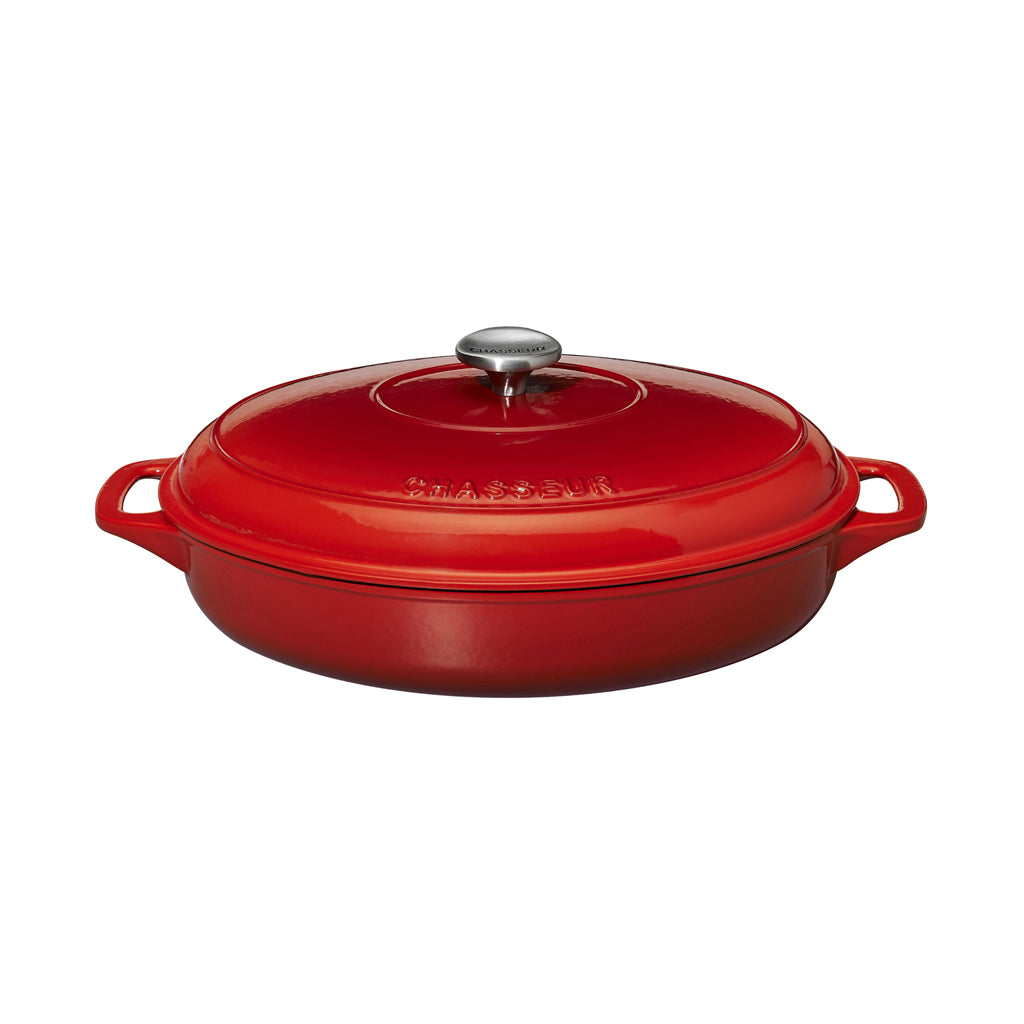 Chasseur French Enameled 2.5 qt. Cast Iron Sauce Pan in Red with