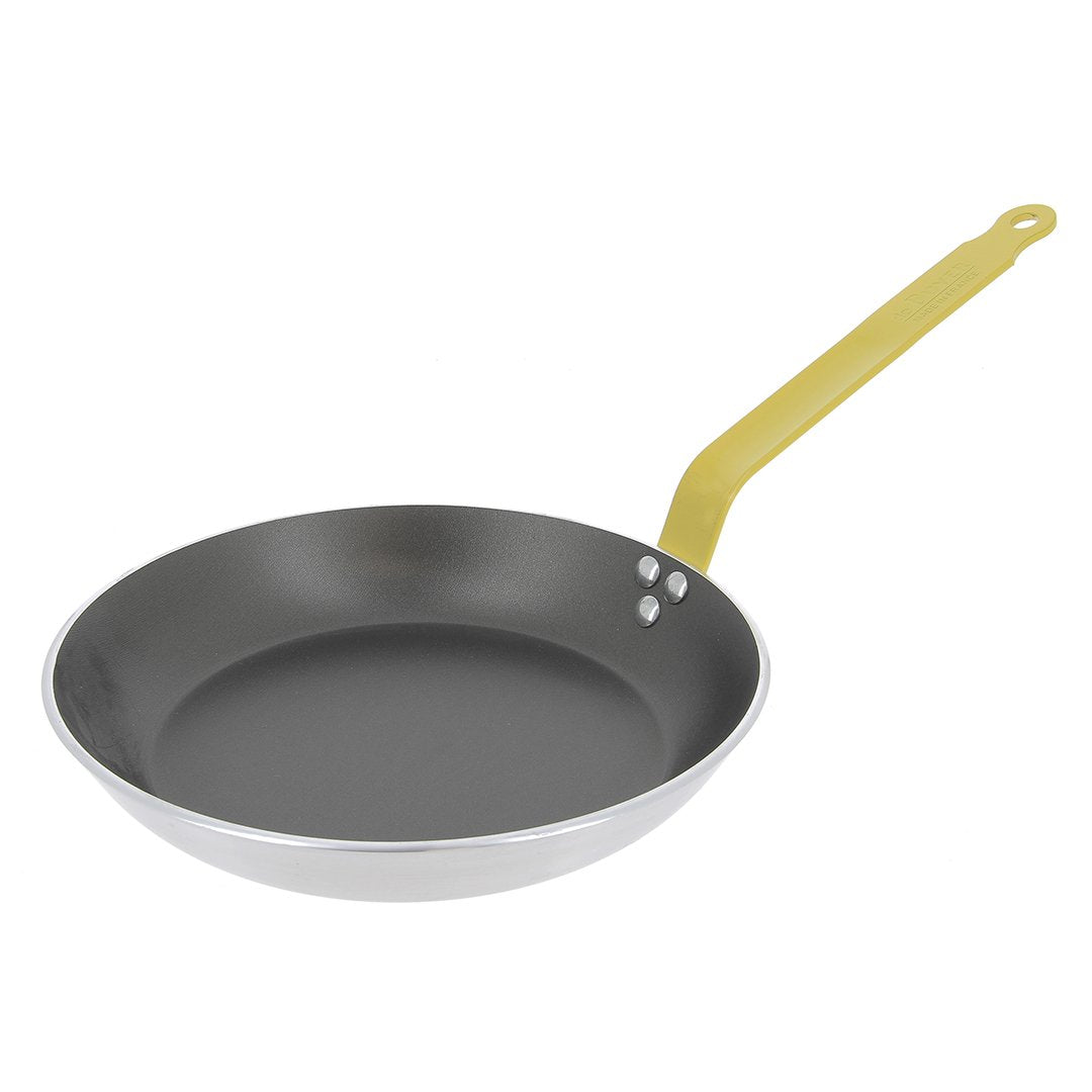 de Buyer 11" CHOC Nonstick Frying Pan with yellow handle on a white background.
